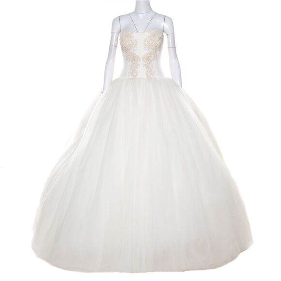 Vera Wang Cream Bead Embellished Silk Layered Tulle Gown L - Picture 2 of 4